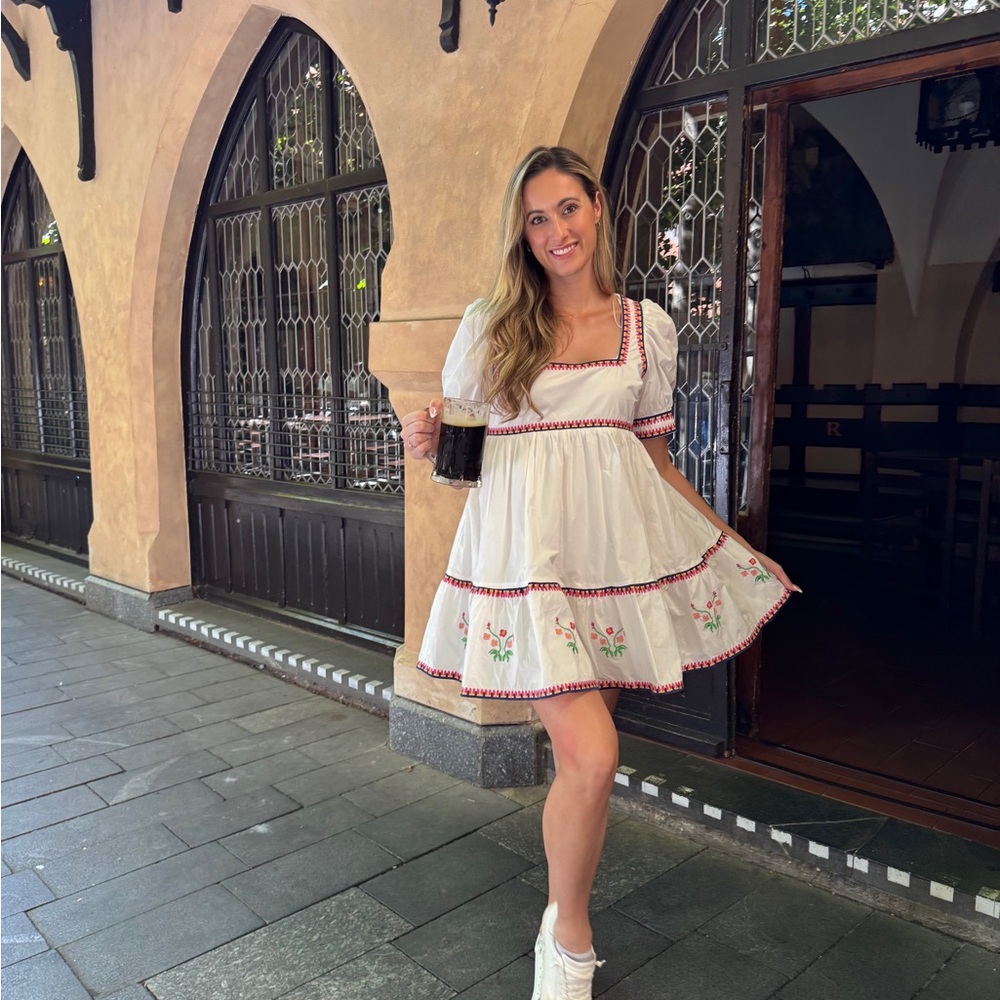 English Factory White Dress with Red and Green Embroidery